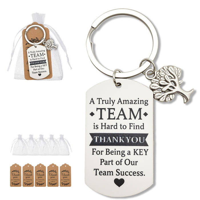 Team Thank You Wooden Tag Keychain Tree Charm Pendant