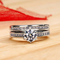 Round Solitaire Three-Band Ring Set In Polished Silver Tone view 1