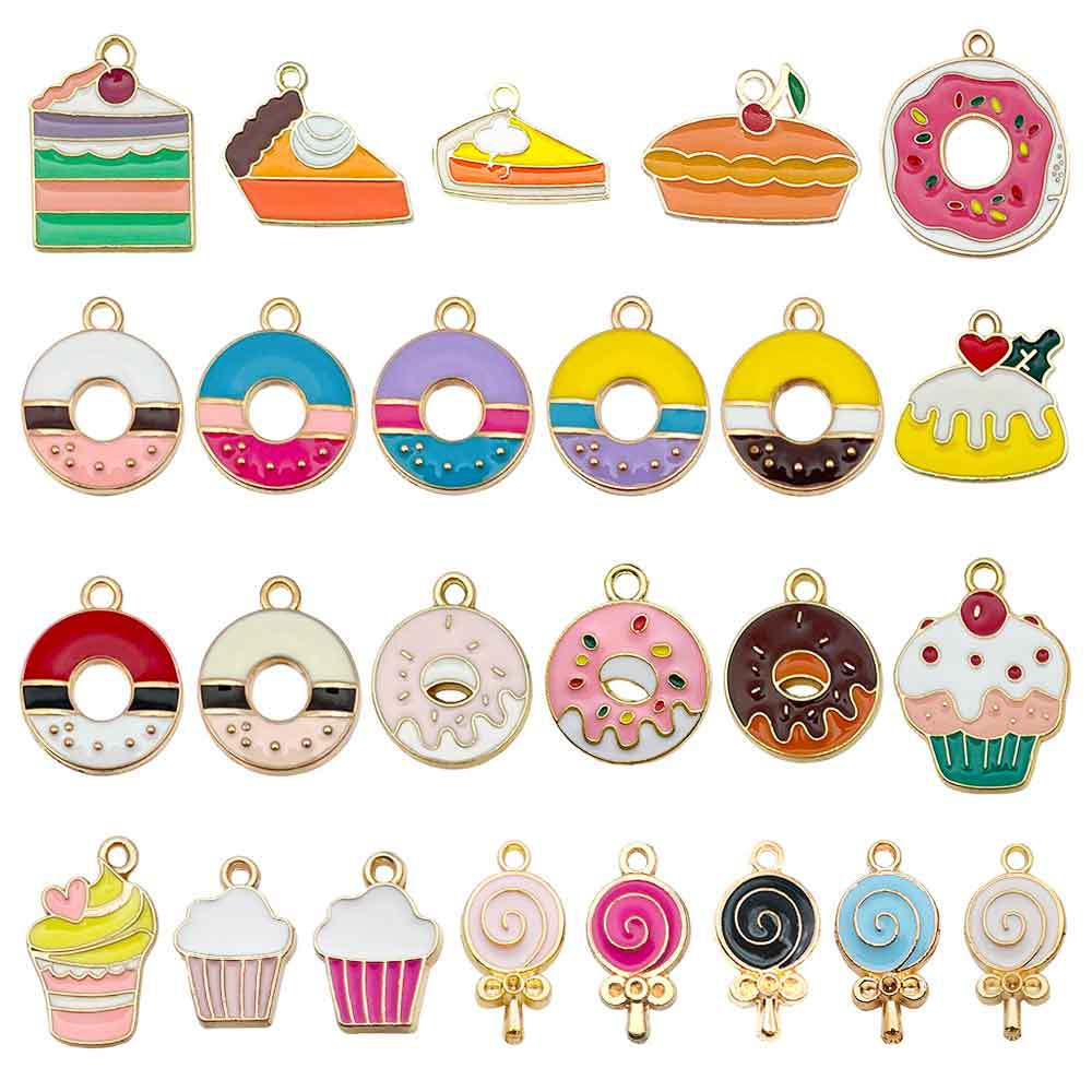 Enamel Zinc Alloy Donut Lollipop Cake Dessert Charm Pendant for DIY Keychain Jewelry