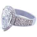 Pear Shaped White Stone Ring with Halo and Pavé Band view 3