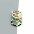 Gold Tone Enamel Crystal Bamboo Segment Adjustable Rings in Four Colors view 1