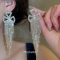 Crystal Bow Chain Fringe Drop Stud Earrings Fashion Jewelry view 3