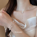Silver Pearl Flower Butterfly Y Necklaces Multi-Strand Bracelet view 3