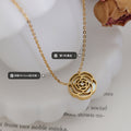 Openwork Rose Flower Pendant Shell Inlay Necklace Tones view 2