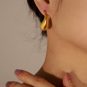 Polished Teardrop Stud Earrings Gold Or Silver Tone Metal