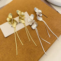 Gold and Silver Layered Petal Long Tassel Stud Earrings view 2