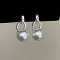 Large White Faux Pearl Drop Clip On Silver Tone Hoop Earrings view 1