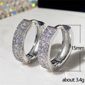 Compact Triple-Row Pave Hinged Hoop Earrings In Silver Tone view 5
