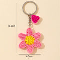 Beaded Pink Flower Keychain with Heart Charm and Silver Key Ring view 2