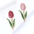 Pink And Red Crystal Tulip Stem Brooch Decorative Lapel Pin view 4