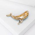 Curved Teal Enamel Whale Brooch With Gold Tone Details view 3