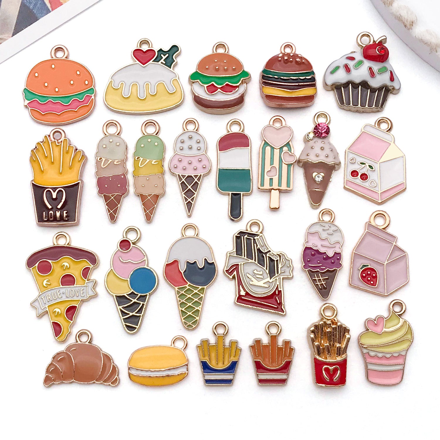 Enamel Zinc Alloy Ice Cream Hamburger Cake Food Charm Pendant for DIY Earrings Necklace