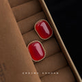 Gold Twisted Frame Wine Red Cushion Cabochon Stud Pair view 4