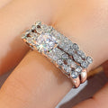 Silver Tone Raised Round Crystal Floral Ring Set Statement Jewelry view 4