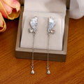 Pink Blue Butterfly Chain Drop Earrings Crystal Tassel view 3