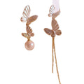 Asymmetric Butterfly Earrings with Pearl and Chain Drops view 5