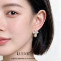 Silver Tone Clear Stone Four Petal Flower And Double Pearl Stud Earrings view 2