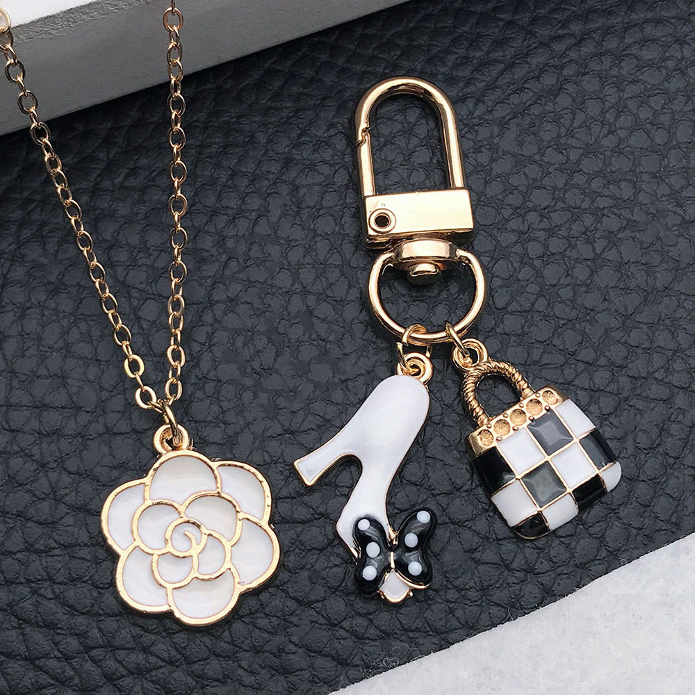 Korean Enamel Zinc Alloy Flower High Heel Handbag Charm Pendant for DIY Jewelry