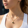 Black Cabochon Cross Pendant Necklace And Stud Earrings view 2