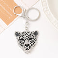 Rhinestone Leopard Head Keychain Metal Animal Bag Charm view 3