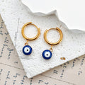Evil Eye Charm Huggie Hoop Earrings Gold or Silver view 4