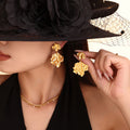 Crumpled Leaf Drop Earrings Gold Or Steel Stainless Pair view 1