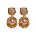 Gold Tone Crystal and Champagne Pearl Drop Earrings view 5