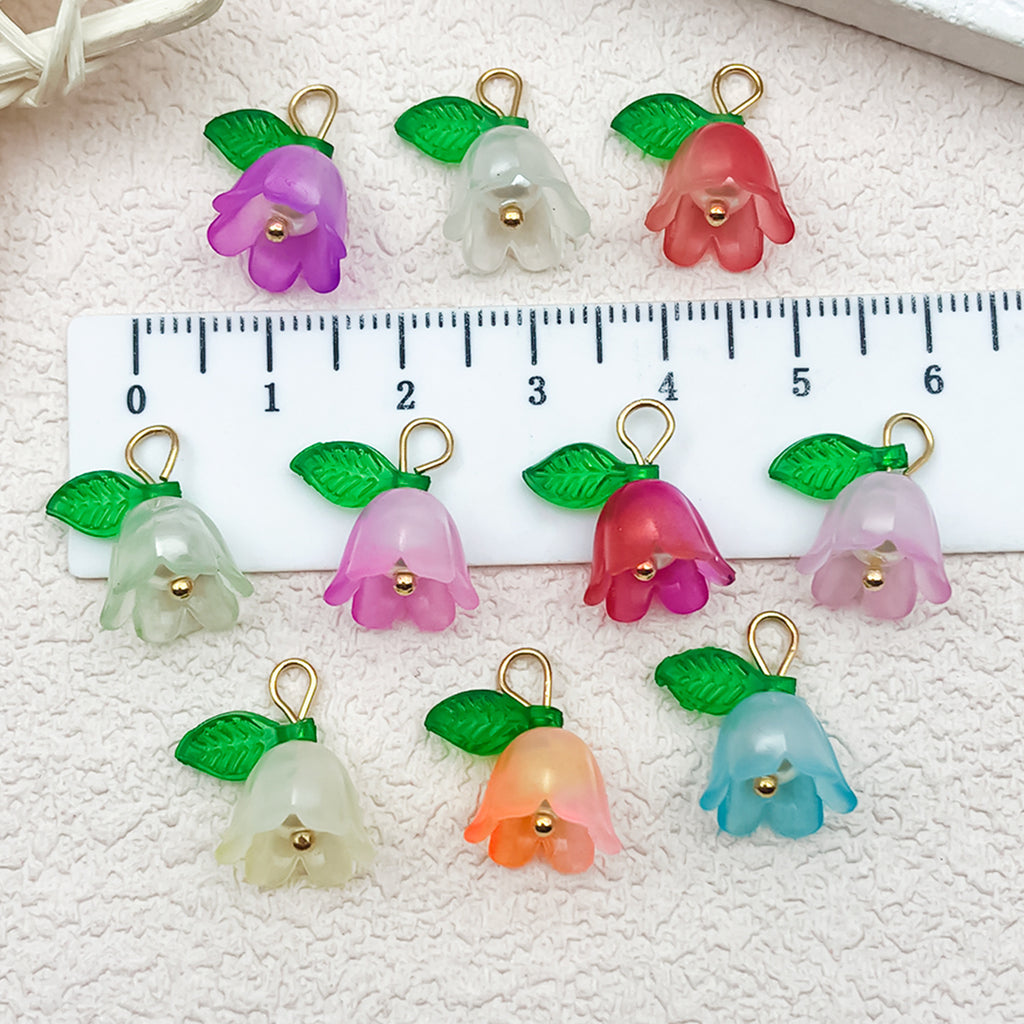 Acrylic Pearl Color Lily of the Valley Leaf Flower Charm Pendant for DIY Jewelry