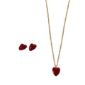 Deep Red Glossy Heart Studs Gold Chain Necklace Set view 5