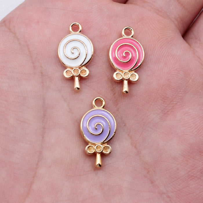 Gold Tone Swirl Lollipop Enamel Charms in Three Colors