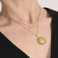 Sunburst and MOM Crystal Pendant Necklace in Two Tones view 1