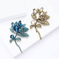 Rhinestone Flower Stem Brooch Blue Or Champagne Crystal Glass view 3