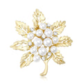Matte Gold Leaf Cluster Brooch With Round White Pearls view 5