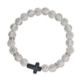 White Cross Bead Stretch Bracelet Black Acrylic Cross view 5