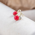 Red Bean Clear Accent Gold Tone Small Stud Earrings view 6