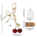 Gold Tone Bow Red Cherry Keychain Lobster Clasp Charm view 2