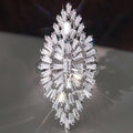 Baguette Sunburst Marquise Statement Ring In Silver Tone view 5