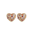 Gold Heart Stud Earrings Multicolor Pave Pink Orange Clear view 2