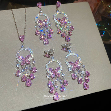 Silver Butterfly Circle Chandelier Crystal Drop Jewelry