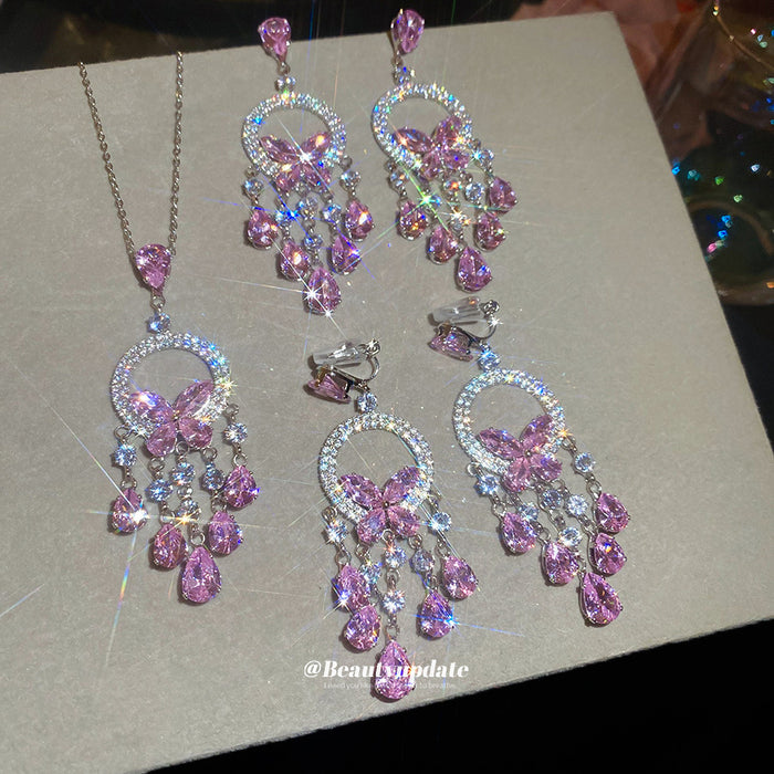 Silver Butterfly Circle Chandelier Crystal Drop Jewelry