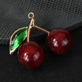 Glitter Resin Cherry Charm Pendant Gold Leaf Three Colors view 4