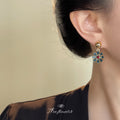 Gold Ball Stud Blue Enamel Daisy Red Center Drop Earrings view 2