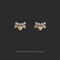 Gold Pearl Bar Heart Charm Crystal Stud Earrings Matching Pair view 1