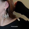 Silver Tone Crystal Floral Chandelier Earrings With Beaded Fringe view 4