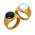Chunky Oval Signet Rings Black Glass Or White Shell view 5