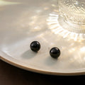 Four Size Classic Black Glossy Round Stud Earrings view 6