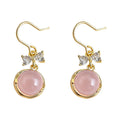 Gold-Tone Crystal Bow Pink Glass Cabochon Hook Earrings view 5