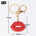 Red Rhinestone Lips Keychain Gold Tone Metal Bag Charm view 2