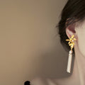Gold Floral Branch Earrings with Pearl and Chain Tassels view 4
