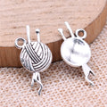 Yarn Ball and Knitting Needles Metal Pendant in Silver Tone view 2